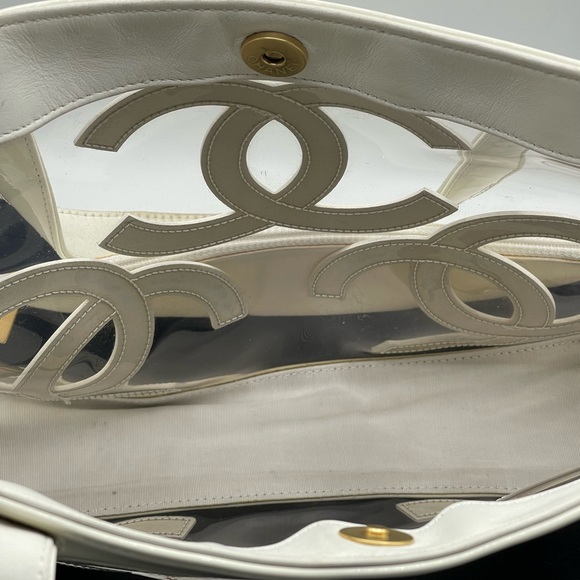 Chanel Vinyl Clear Triple CC Logo Coco Transparent Plastic Tote Shoulder Bag - Picture 11 of 16